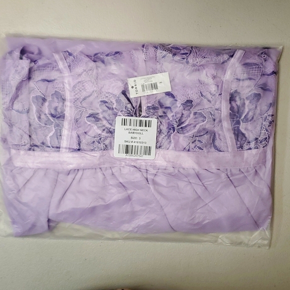 ❤️NWT VINTAGE TORRID LACE WIRELESS BABYDOLL SHEER HIGH NECK LILAC LINGERIE PLUS - Picture 6 of 12